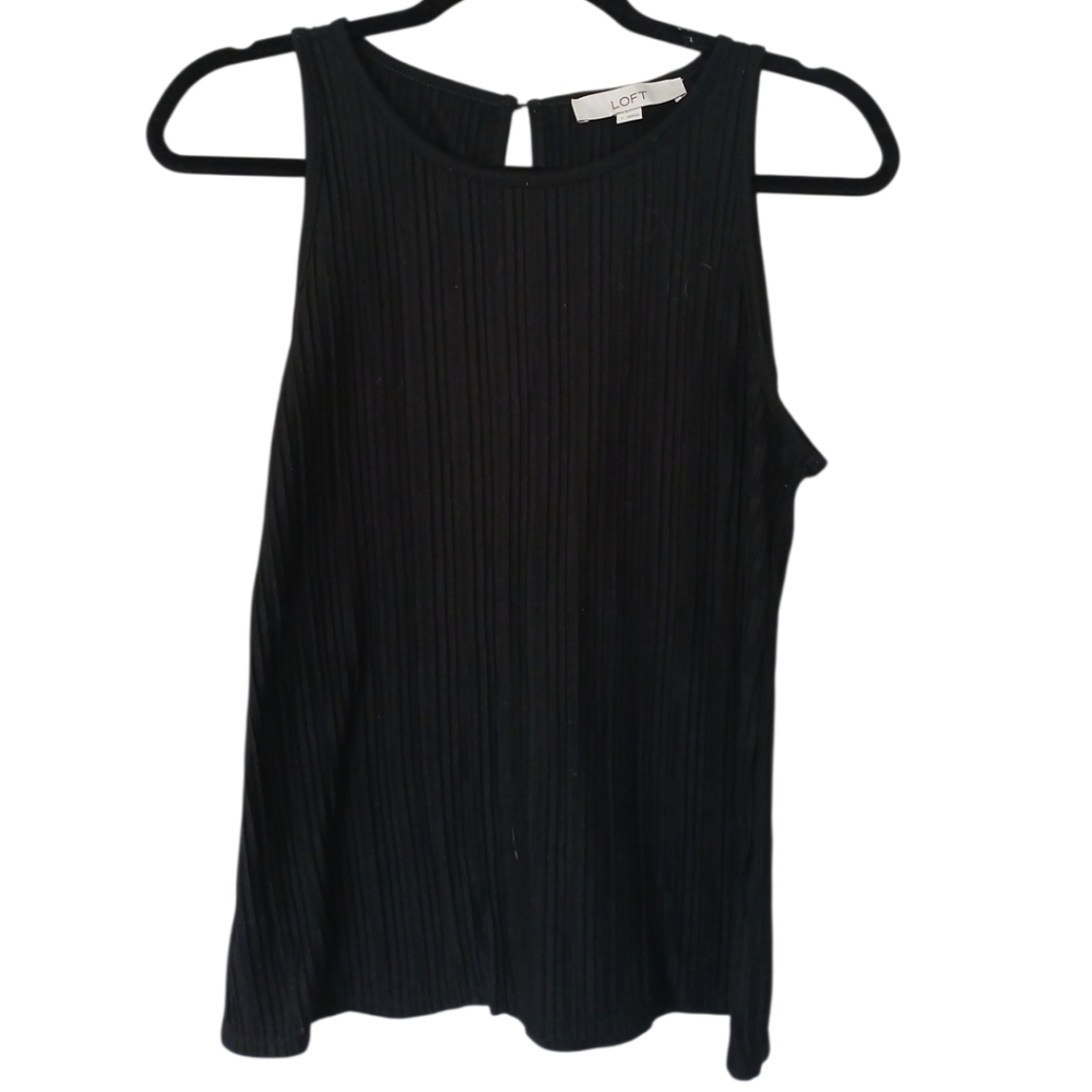 LOFT Solid Black Pleated Sleeveless Top Size Small